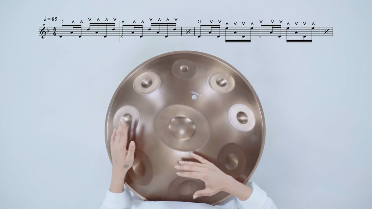 A PlayPan handpan exercise shown with musical notation
