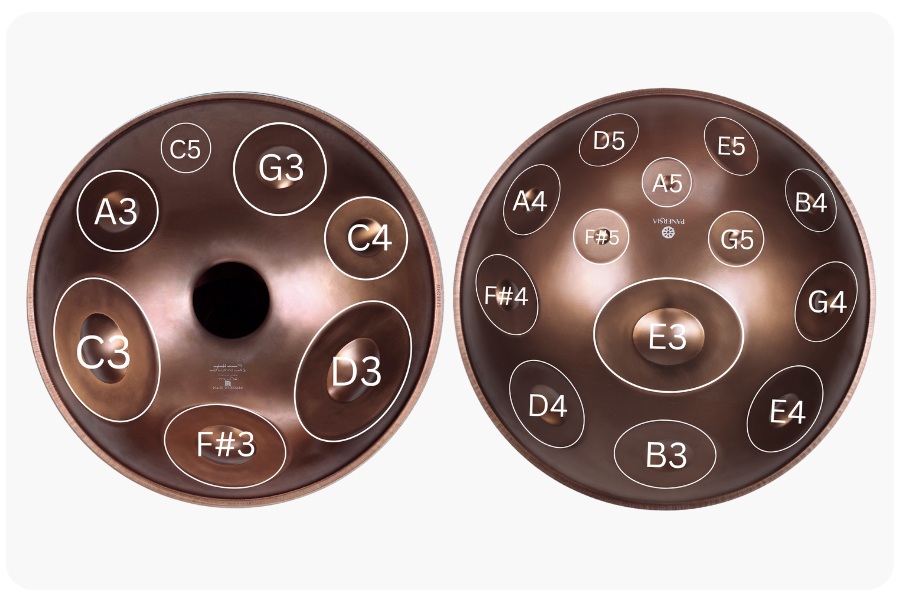 Detailed view of Stainless Steel Handpan Mutant Series - E Amara - 20 Notes