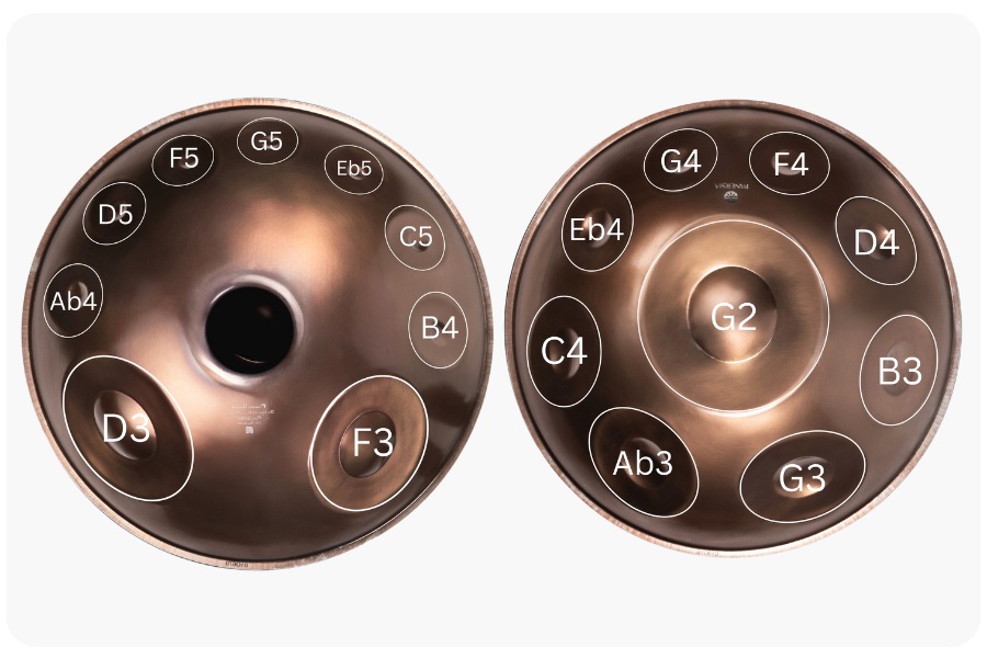 Detailed view of Stainless Steel Handpan low scales - G2 Hijaz - 18 Notes