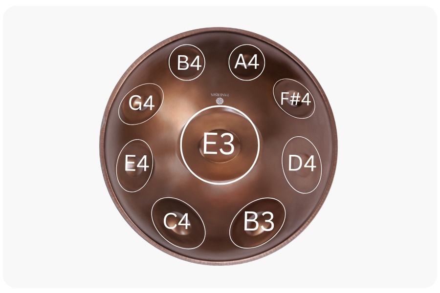 Detailed view of Stainless Steel Handpan Pro Series - E Kurd (E Minor) - 9 Notes